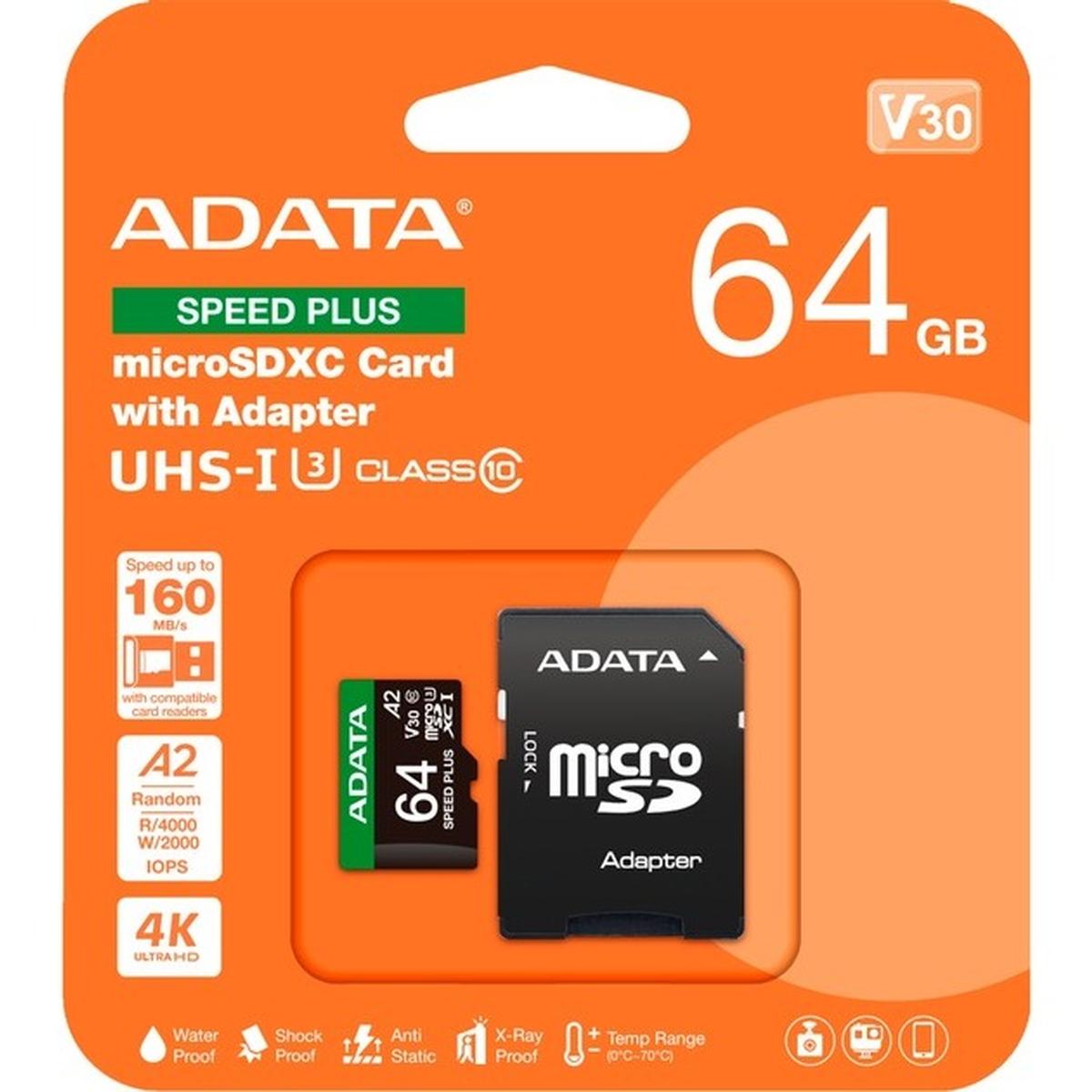 ADATA SPEED PLUS Speicherkarte mit SD-Adapter 64GB