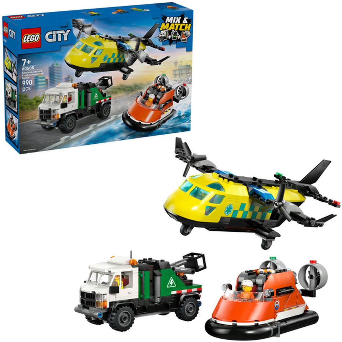 LEGO City Kombinationsset mit Flugzeug, Wartungsfahrzeug und Luftkissenboot (60505)
