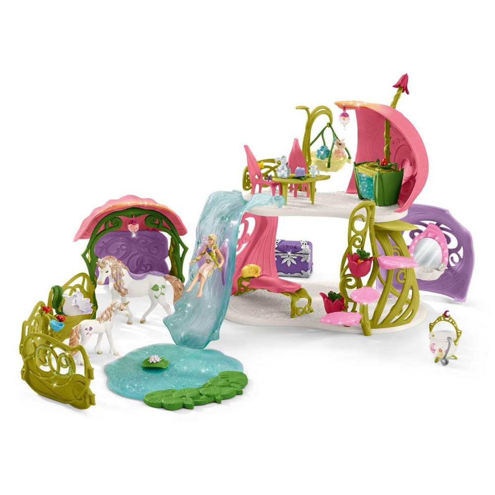 Schleich Glitzerndes Blütenhaus mit Einhörnern, See und Stall (42445)