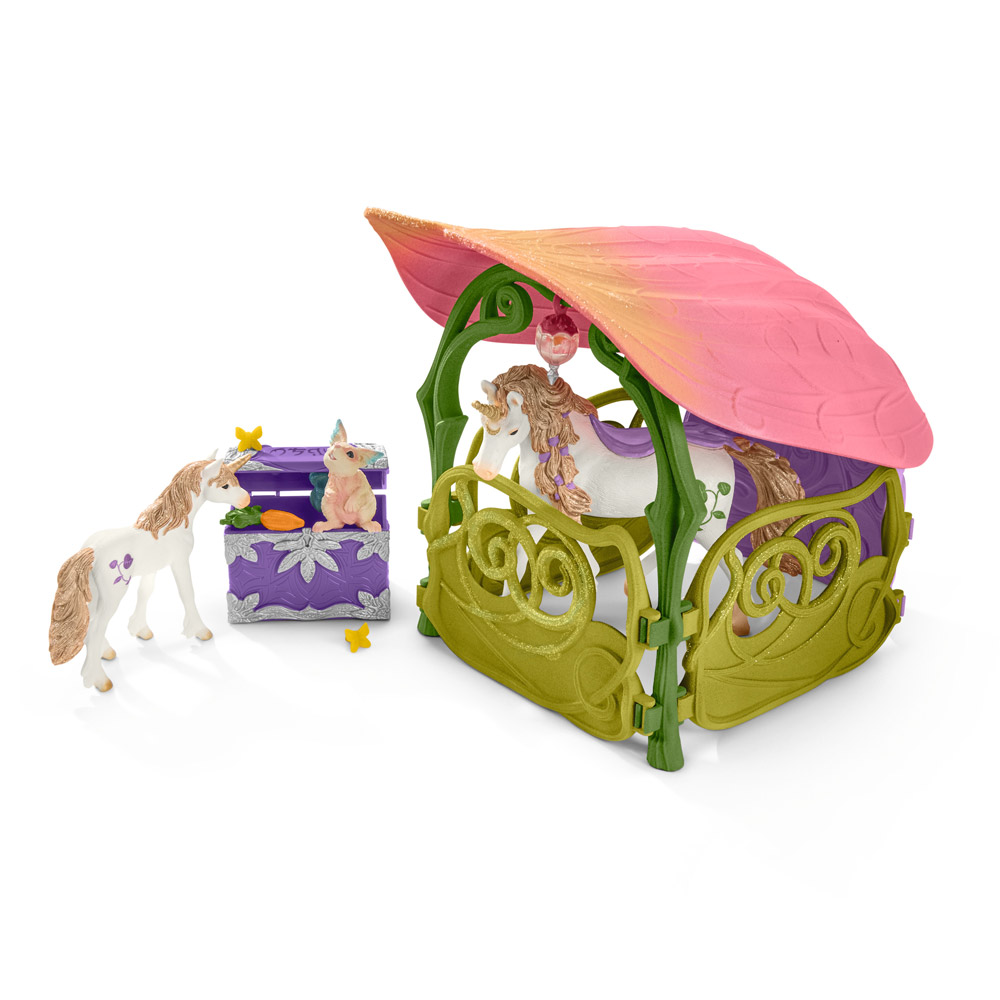 Schleich Glitzerndes Blütenhaus mit Einhörnern, See und Stall (42445)