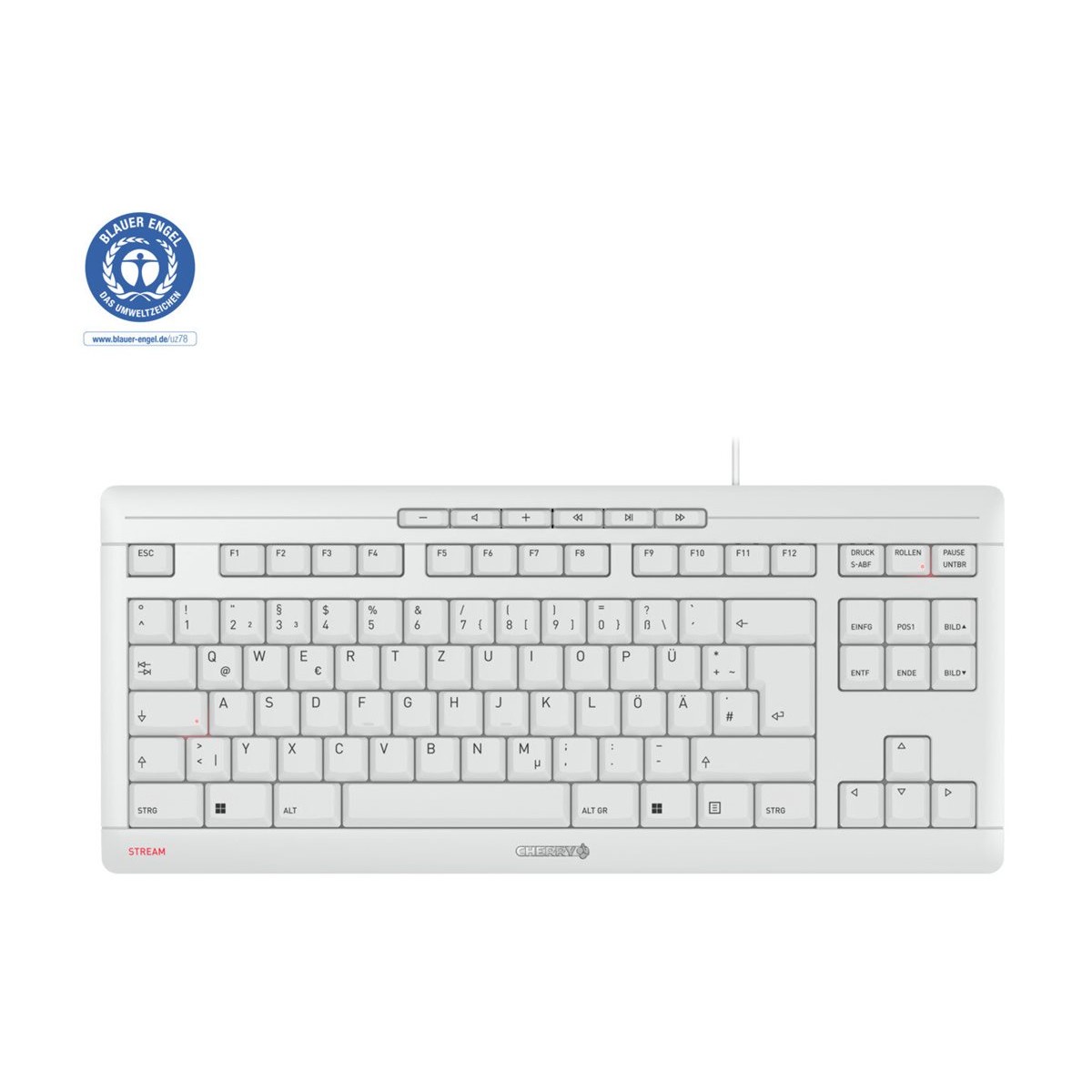 Cherry STREAM KEYBOARD TKL kabelgebundene Tastatur weiß-grau