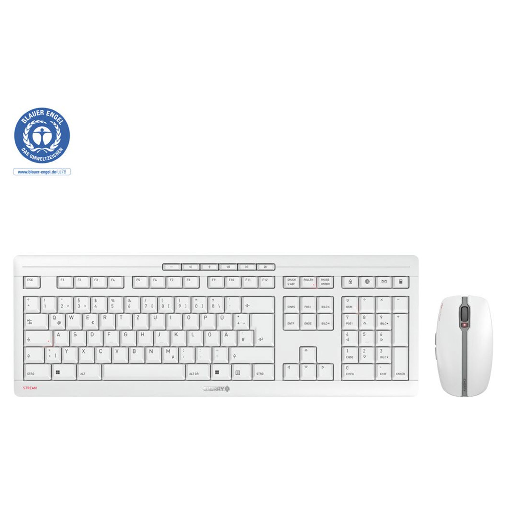 Cherry STREAM DESKTOP kabelloses Tastatur- und Maus-Set weiß-grau