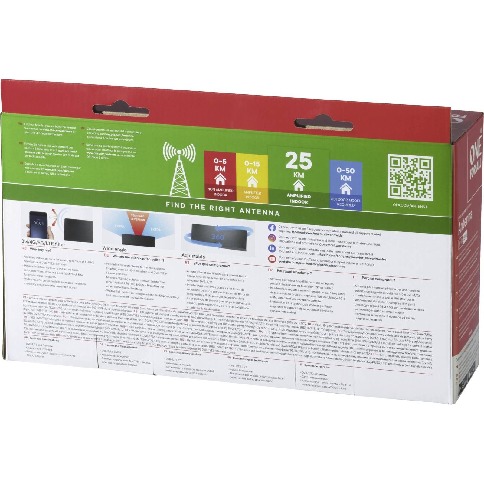 One for All SV9430-5G DVB-T2 Zimmerantenne schwarz