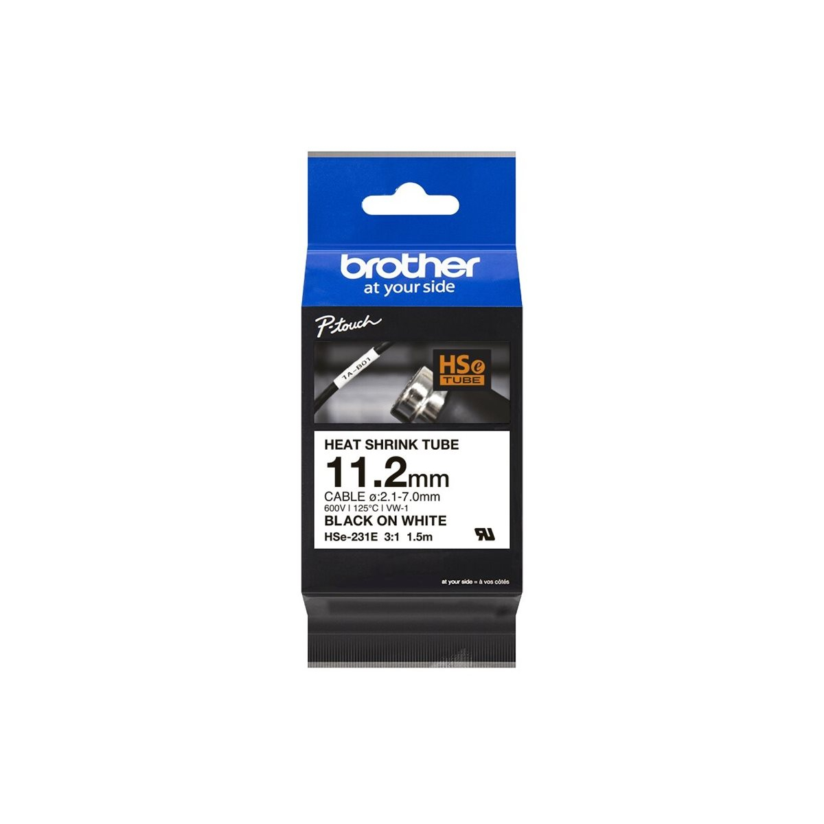 Brother HSe-231E Pro Tape Schrumpfschlauch schwarz auf weiß