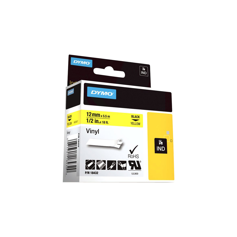 Dymo 18432 RhinoPRO Vinyl permanenter Klebstoff schwarz/gelb