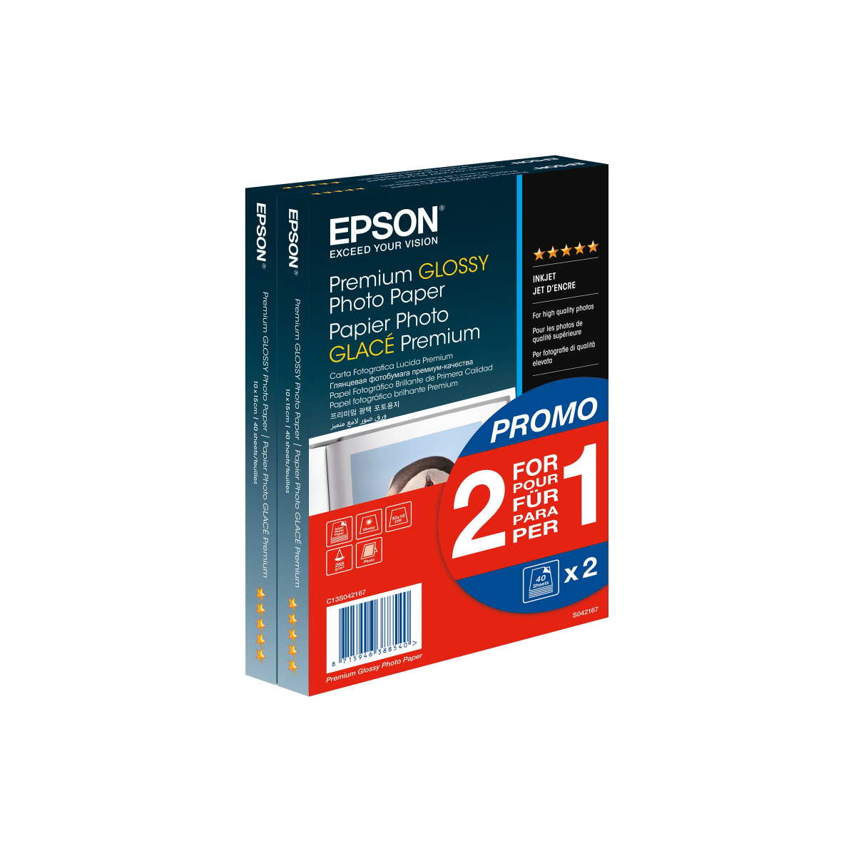 Epson S042167 Fotopapier 10,0 x 15,0 cm glänzend 255 g/qm 2x 40 Blatt