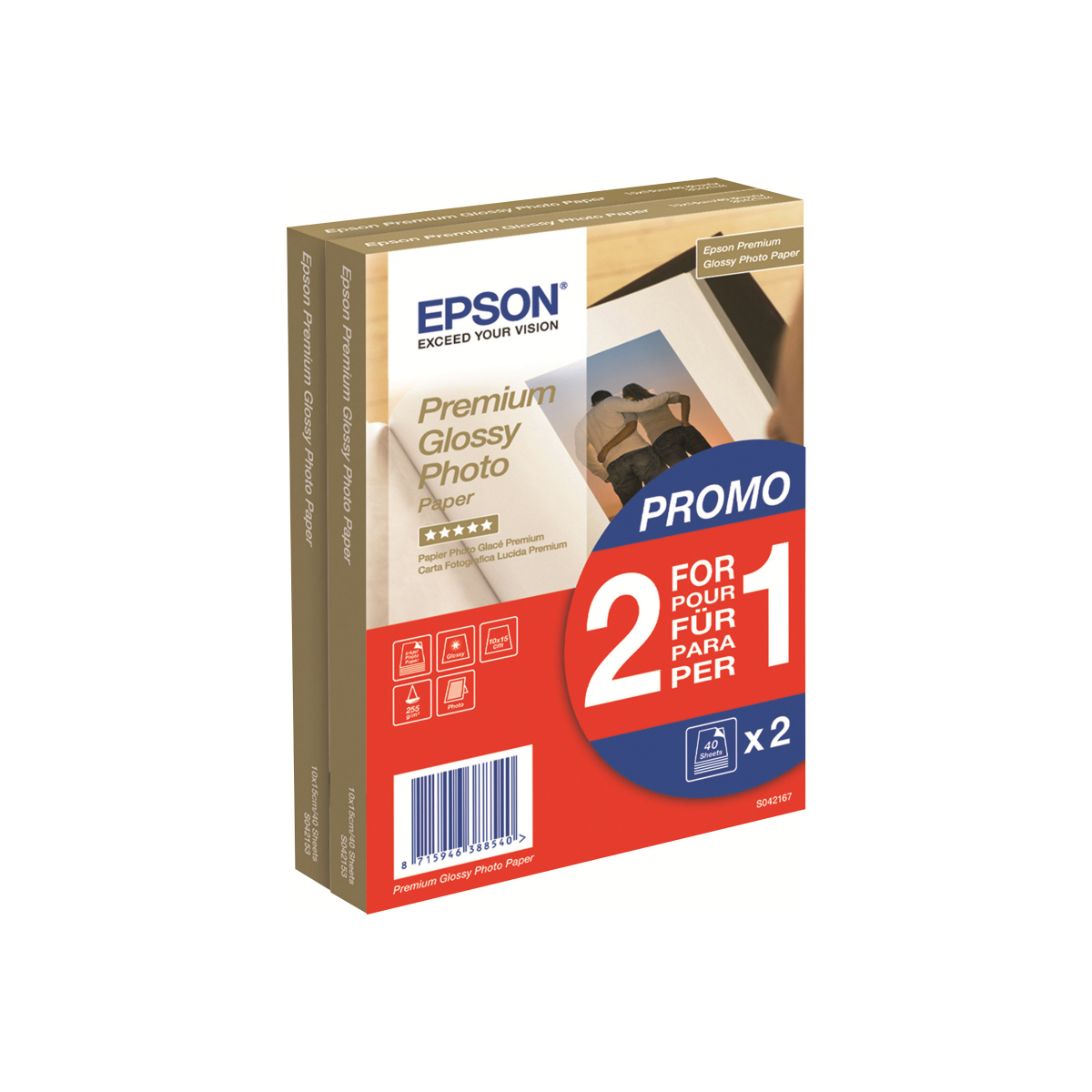 Epson S042167 Fotopapier 10,0 x 15,0 cm glänzend 255 g/qm 2x 40 Blatt