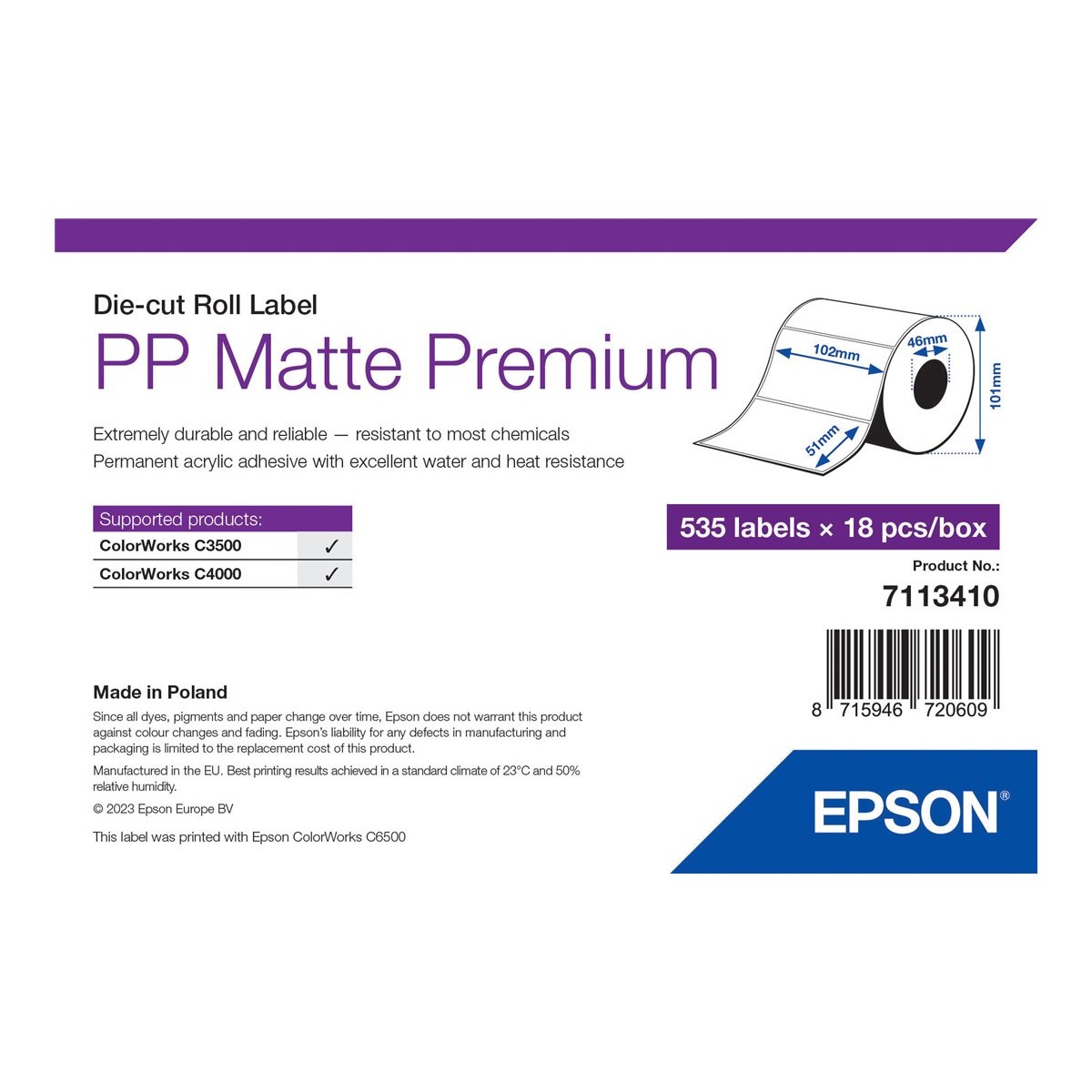 Epson 7113410 selbstklebende Druckeretiketten weiß