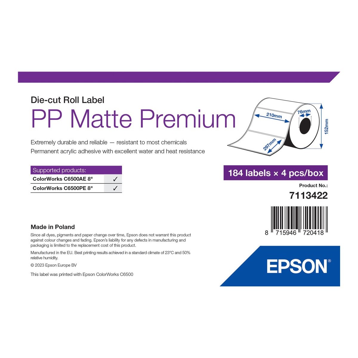 Epson PP Matte Label Die-Cut A4 Etiketten 184 Stück