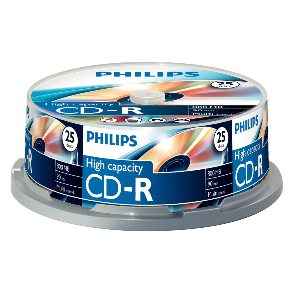 Philips CD-R Rohlinge (800 MB Data/ 90 Minuten, Multi Speed Aufnahme, 25er Spindel)