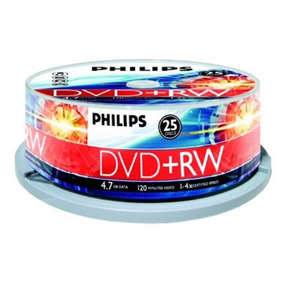 Philips DVD+RW Rohlinge (4.7 GB Data/ 120 Minuten Video, 1-4x Speed Aufnahme, 25er Spindel)