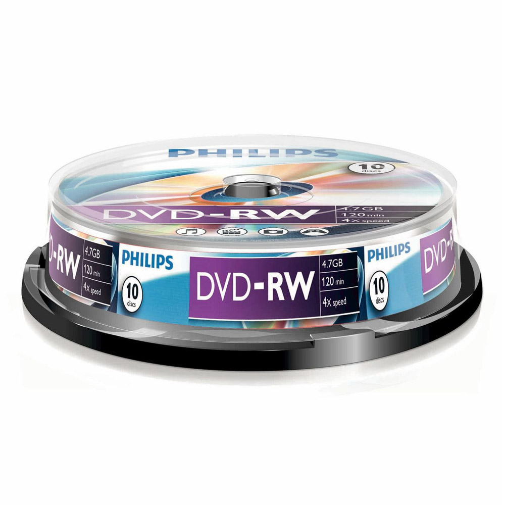 Philips DVD-RW Rohlinge (4.7 GB Data/ 120 Minuten Video, 1-4x Speed Aufnahme, 10er Spindel)