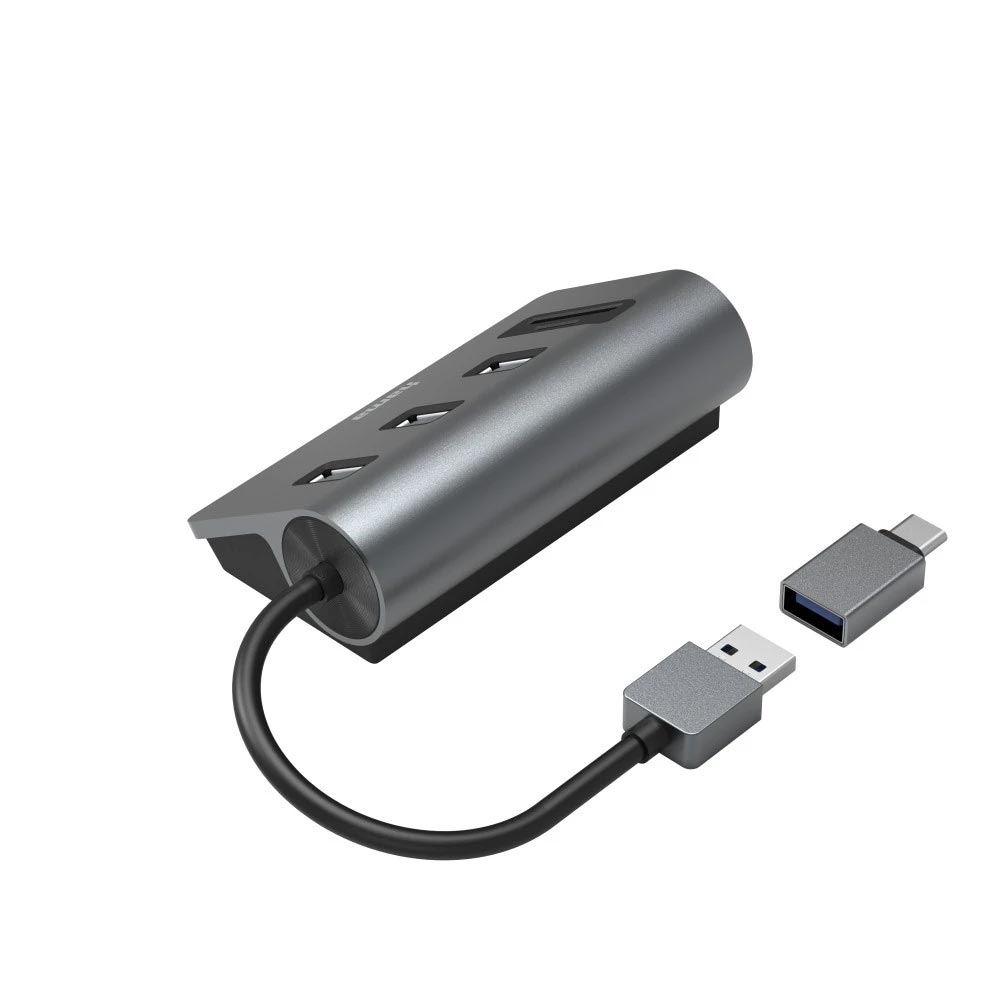 Hama USB-Hub/Kartenleser, 5 Ports, 3x USB-A, SD, microSD, inkl. USB-C-Adapter