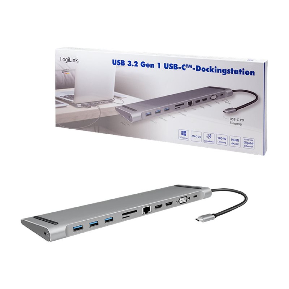 LogiLink UA0373 11-in-1 USB-C-Dockingstation silber/schwarz