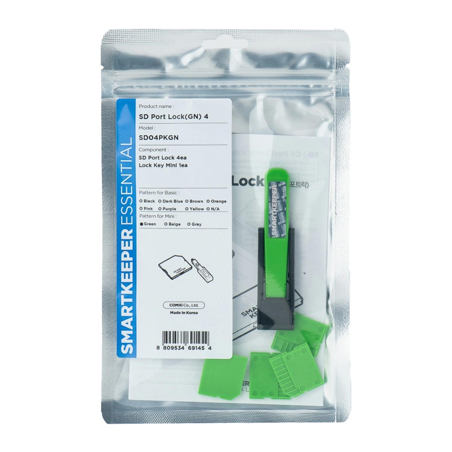 SmartKeeper SD04PKGN SD Port Blocker 4 Stück mit Schlüssel grün