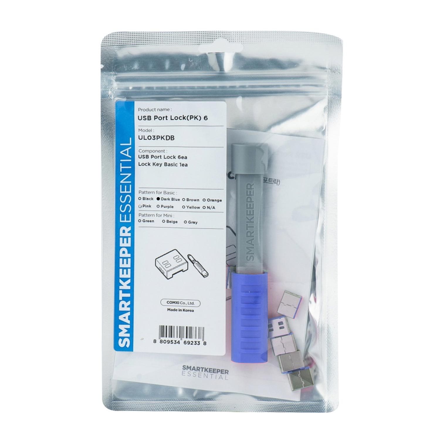 SmartKeeper UL03PKDB USB A-Port Blocker 6 Stück mit Schlüssel dunkelblau