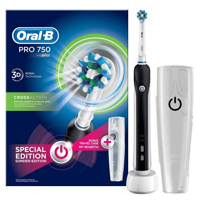Oral-B PRO 750 Special Edition Elektrische Zahnbürste schwarz mit Gratis Reise-Etui