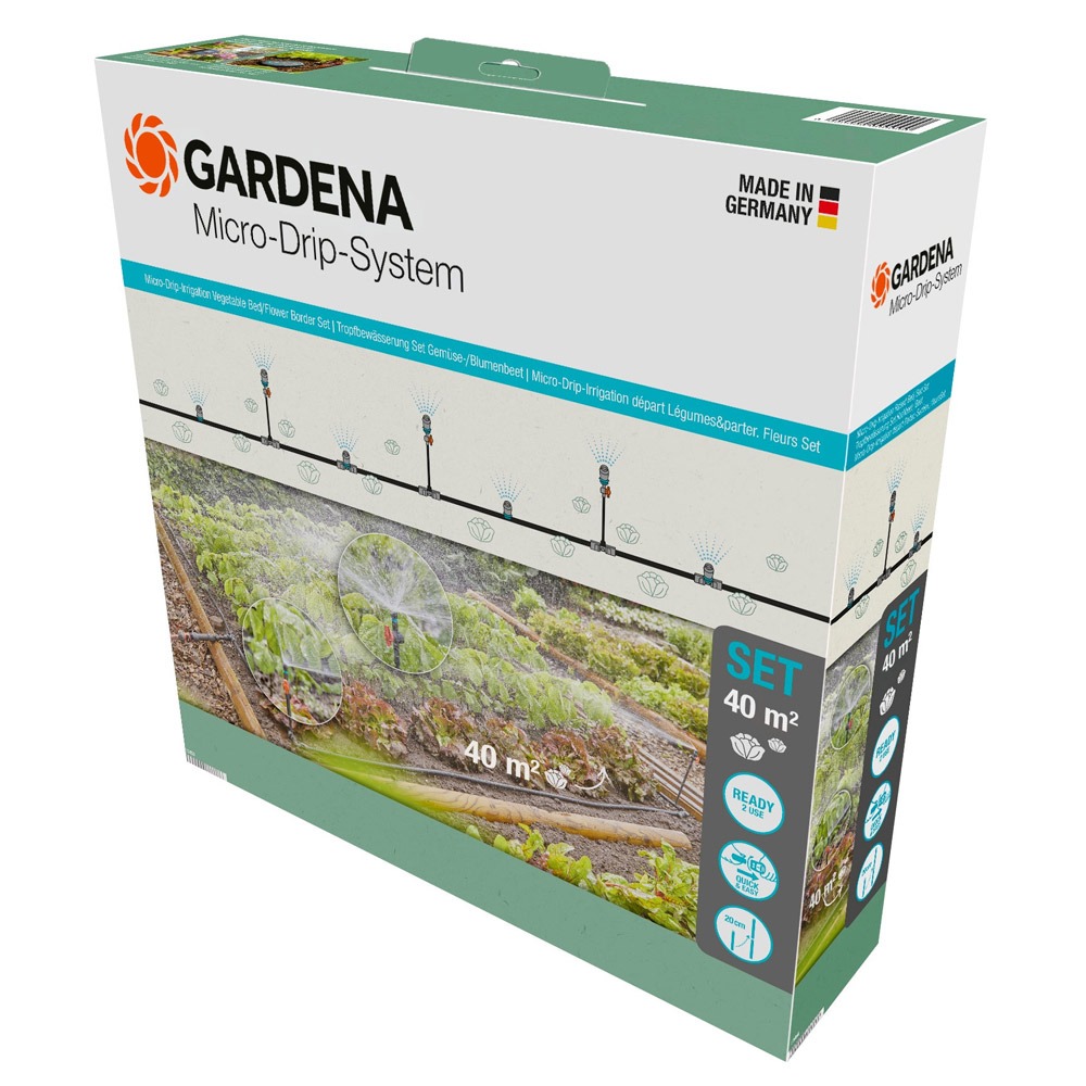 GARDENA 13450-20 Micro-Drip-System Tropfbewässerung Set Gemüse-/Blumenbeet (40 m²)
