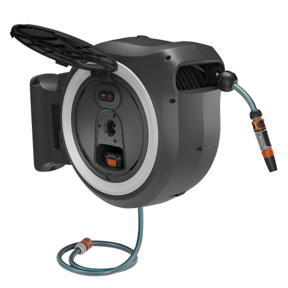 GARDENA 18642-20 Akku-Wand-Schlauchbox PowerRoll XL 18V P4A Ready-To-Use Set (weiß) 35 m