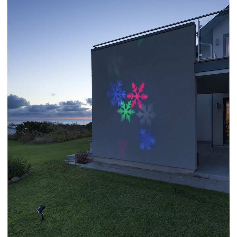 Konstsmide 4543-500 LED Lichtprojektor mit bunten Schneeflocken, mit Fernbedienung