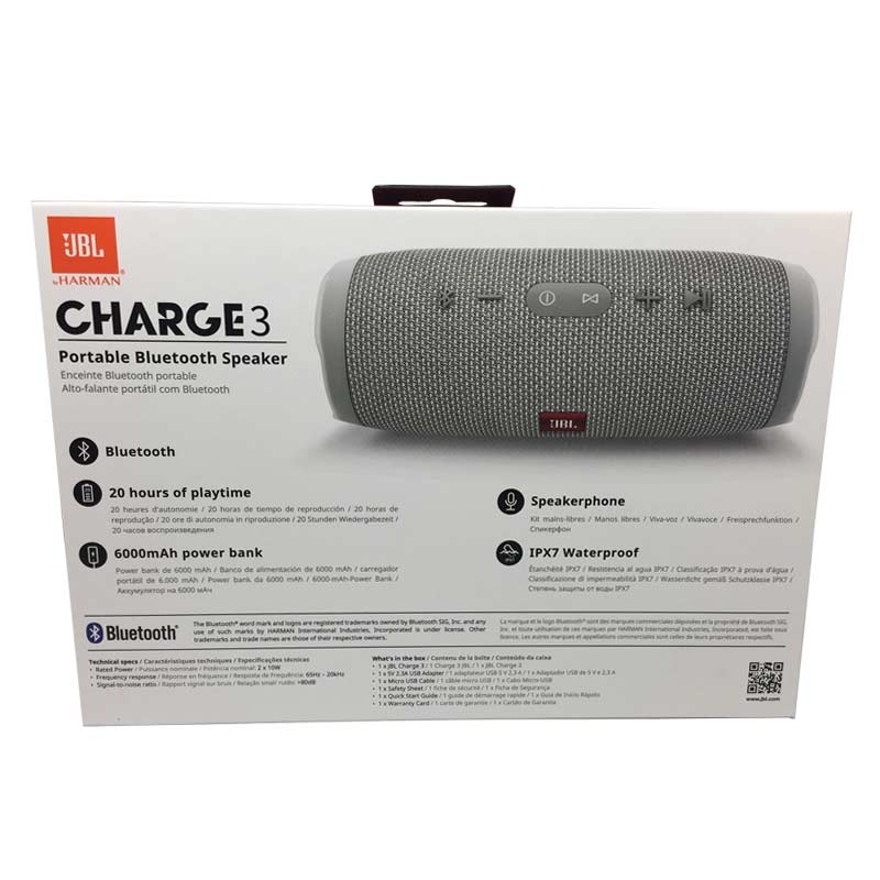 JBL Charge 3 Tragbarer Bluetooth-Lautsprecher grau