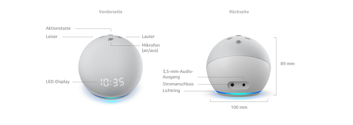 Amazon Echo Dot (4. Generation) Smarter Lautsprecher mit Alexa blaugrau mit Uhr