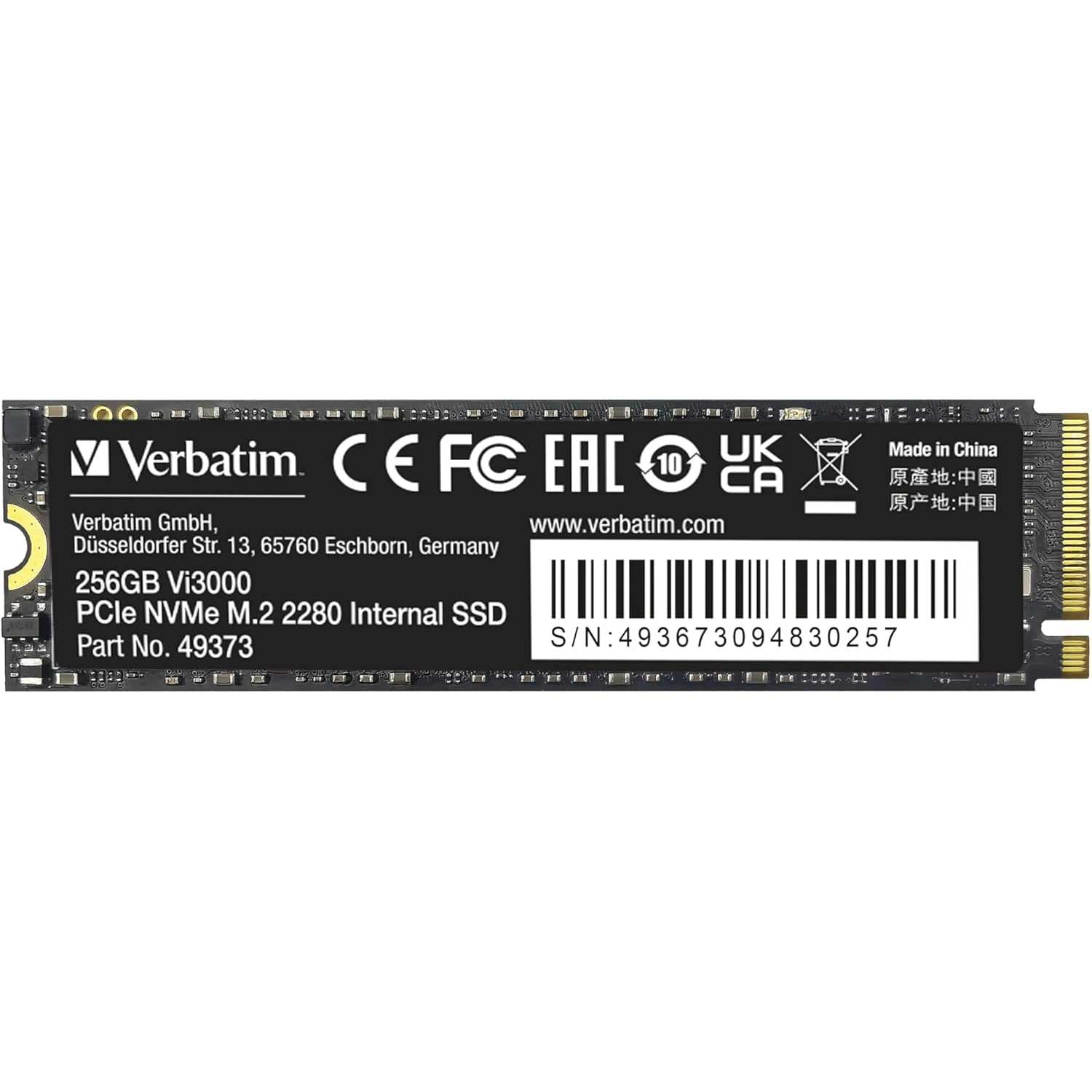 Verbatim Vi3000 NVMe M.2 SSD 256GB schwarz