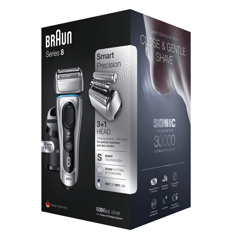 Braun Series 8 8390cc Rasierer-System mit Reinigungsstation wet & dry silber