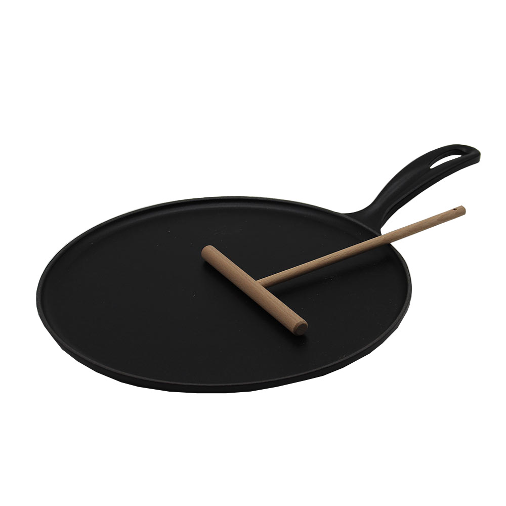 Le Creuset Crepes-Pfanne Gusseisen mit Holzschieber Schwarz 27cm (2. Wahl)