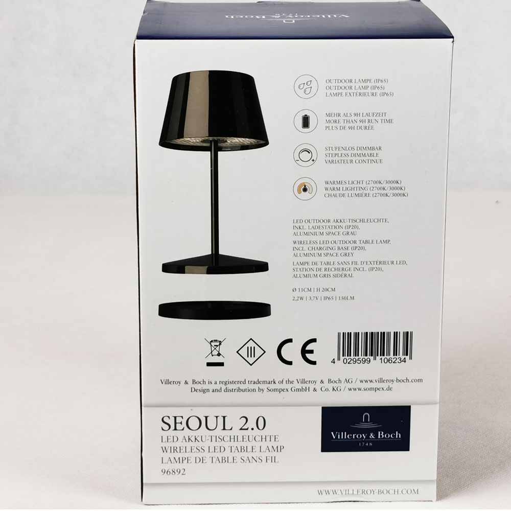 Villeroy & Boch Tischleuchte Seoul 2.0 LED mit Akku & Ladestation spacegrau