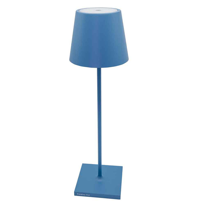 Zafferano Poldina Pro Dimmbare LED-Tischlampe aus Aluminium avio blau