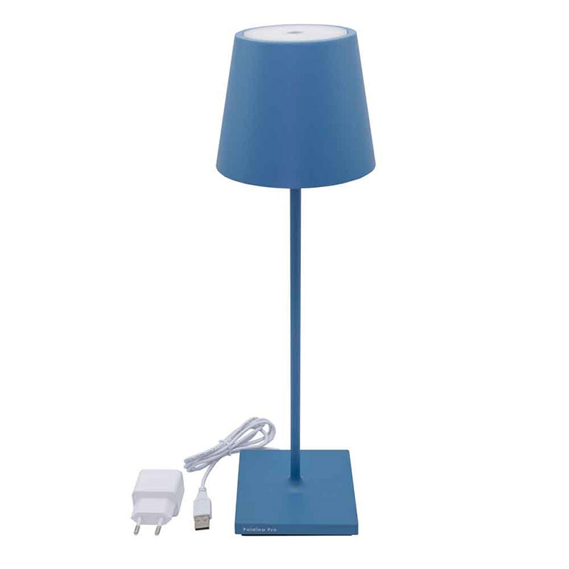 Zafferano Poldina Pro Dimmbare LED-Tischlampe aus Aluminium avio blau