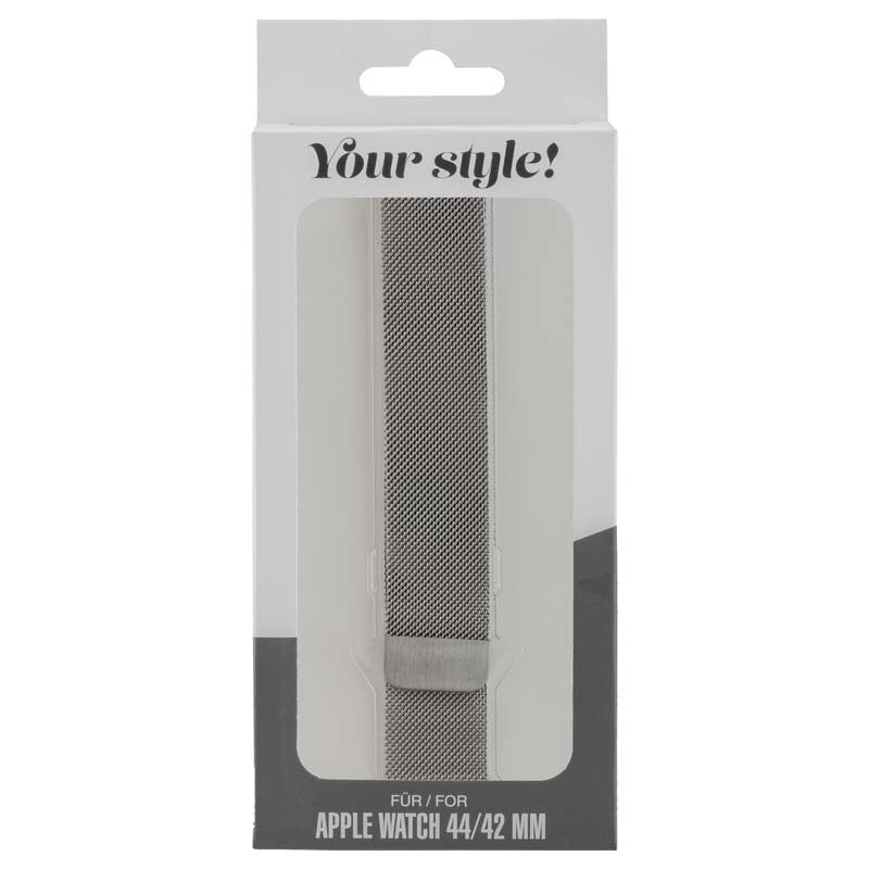 Peter Jäckel WATCH BAND für Apple Watch 44mm (Series 4)/ 42mm (Series 1/ 2/ 3) Milanaise Silver