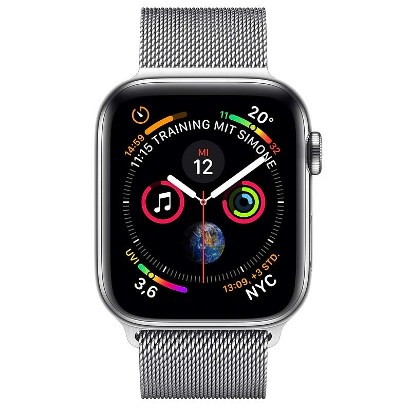 Apple Watch Series 4 GPS + LTE 44mm Edelstahl silber Armband silber