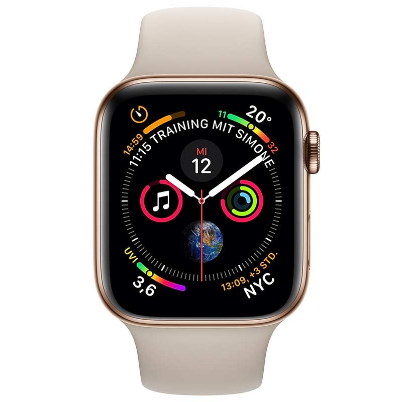 Apple Watch Series GPS + LTE 44mm Edelstahl gold Sportarmband grau