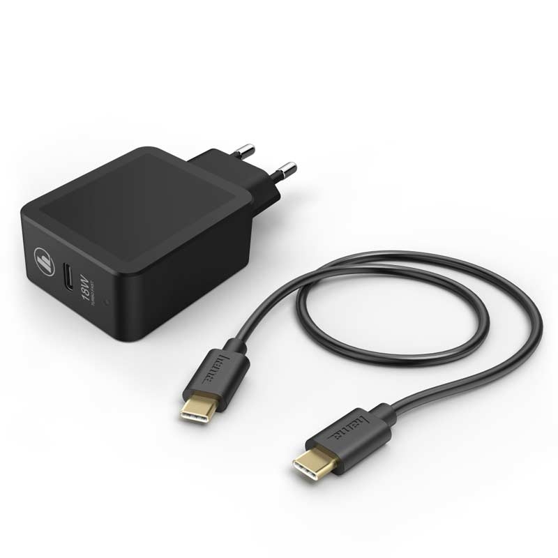 Hama Ladeset, USB-C, PD/Qualcomm®, 18W, USB-C-Kabel, 1,5 m, Schwarz