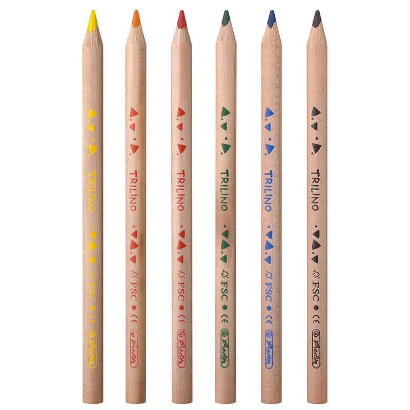 Herlitz 10103935 Trilino Buntstifte (6 Stifte/Farben) 3-kant aus FSC Holz