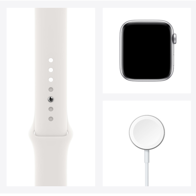 Apple Watch SE Silber 44mm Sportarmband Weiß