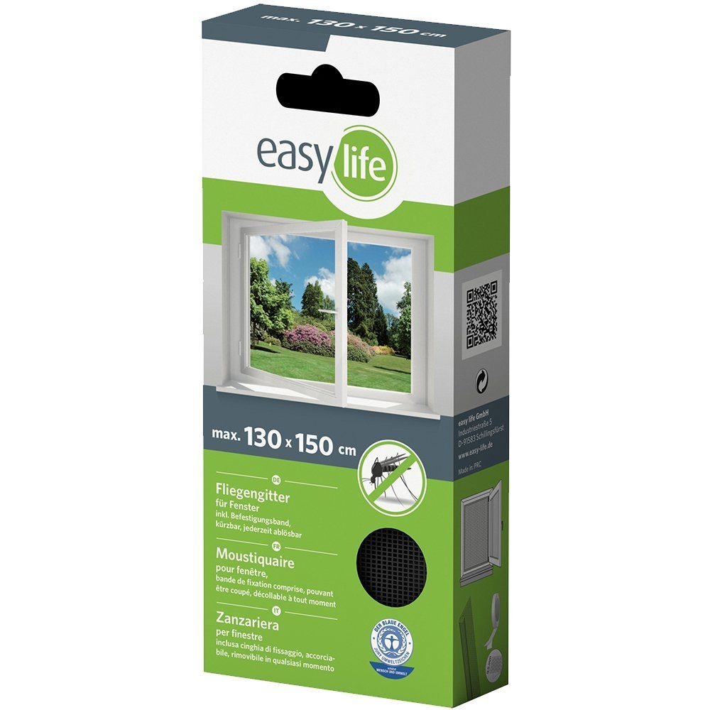 easy life Insektenschutzgitter Fliegengitter Fenster 130 x 150 cm anthrazit