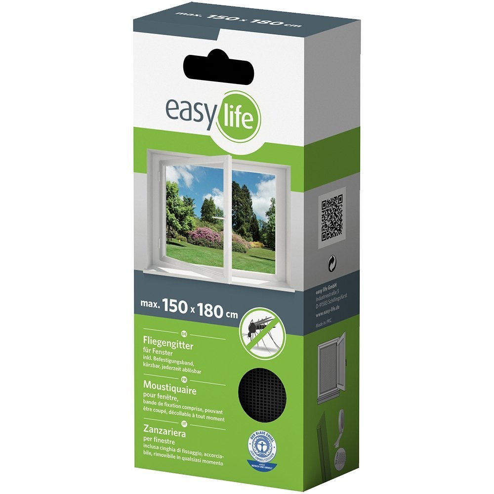 easy life Insektenschutz Fliegengitter für Fenster 150 x 180 cm anthrazit