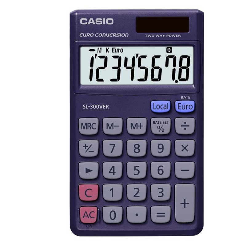 Casio SL-300VER Einfacher Taschenrechner Batterie/Solar - Blau