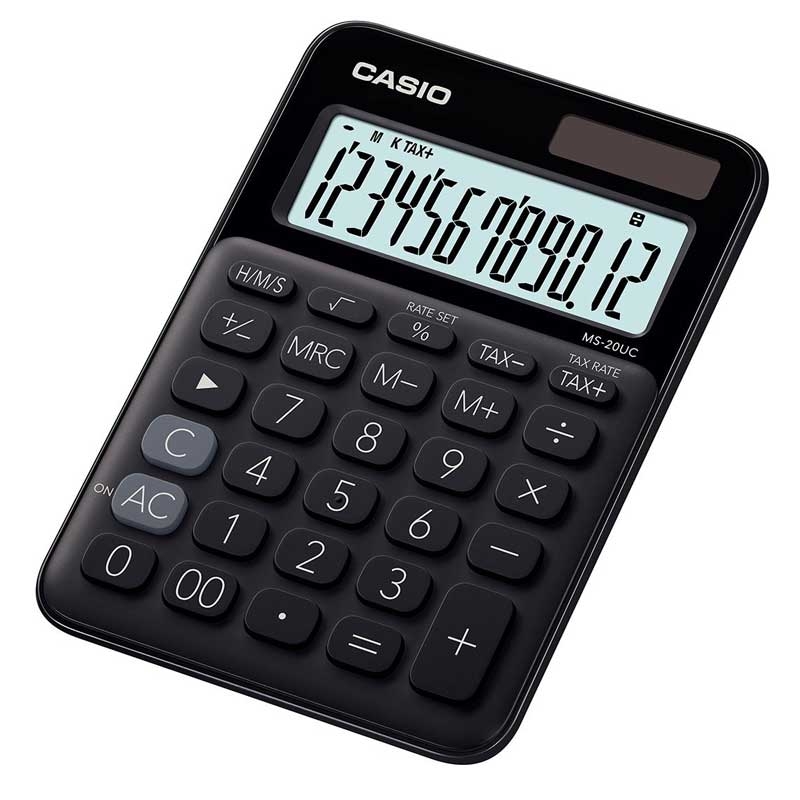 Casio MS-20UC-BK Einfacher Taschenrechner Batterie/Solar - Schwarz