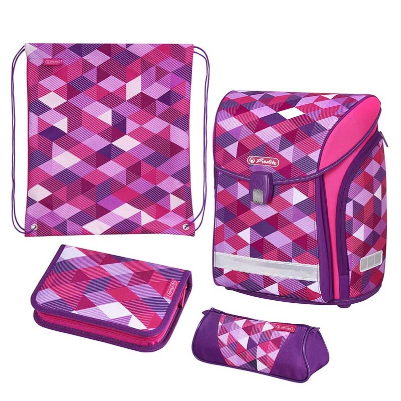 Herlitz Midi Plus Schulranzen, Grundschulranzen 16 Liter Pink Cubes