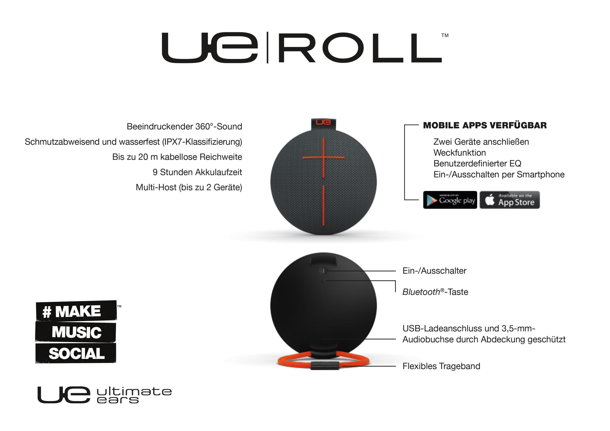 Ultimate Ears UE ROLL tragbare Lautsprecher blau