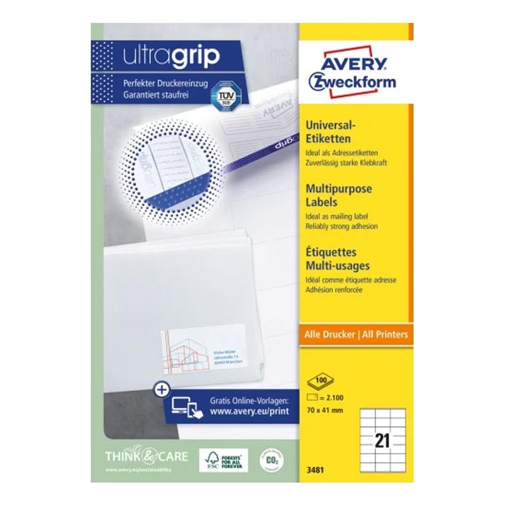 Avery Zweckform, Avery Labels 70 x 41mm White, A4 (3481)