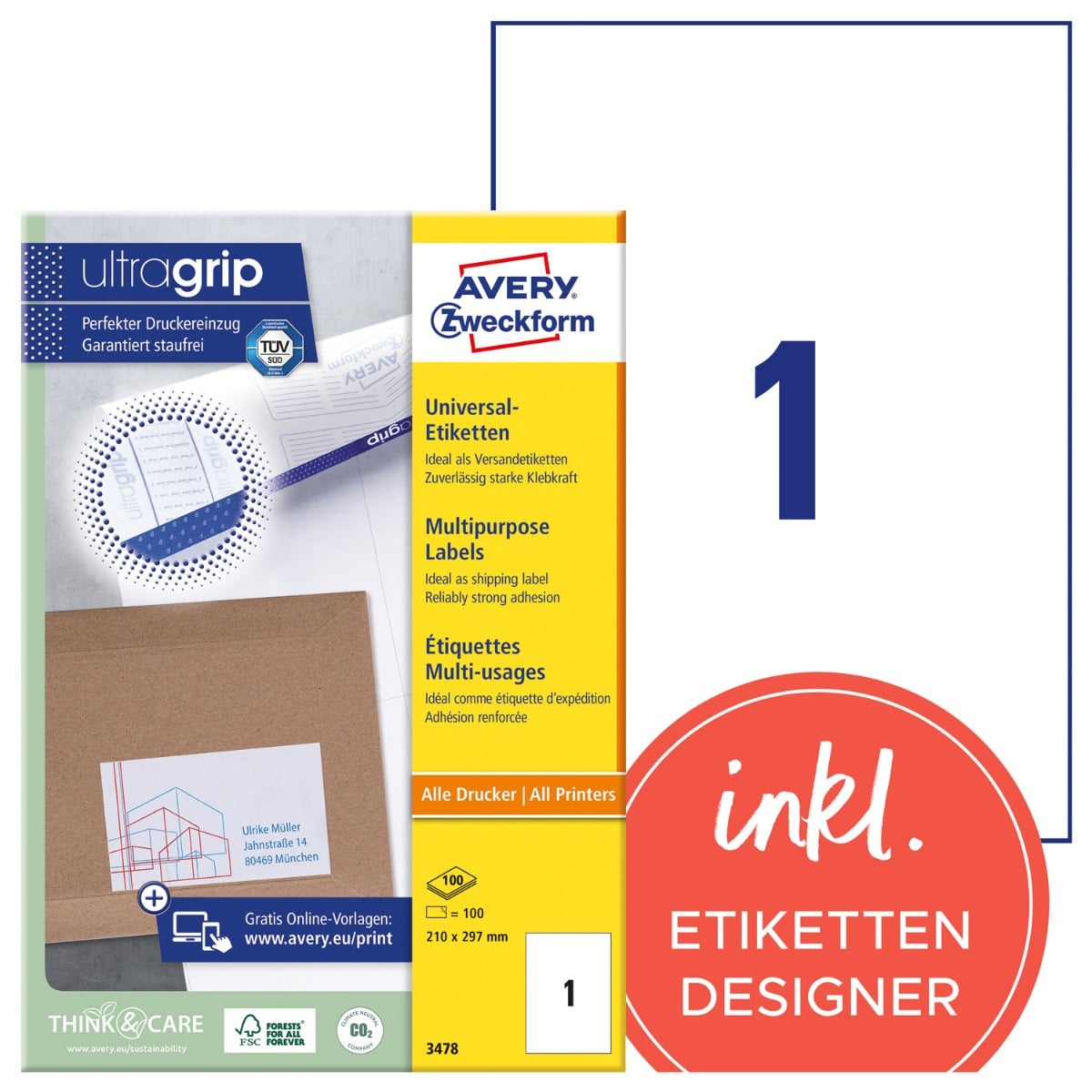 Avery Zweckform, Labels Avery 210 x 297mm, A4 (3478)