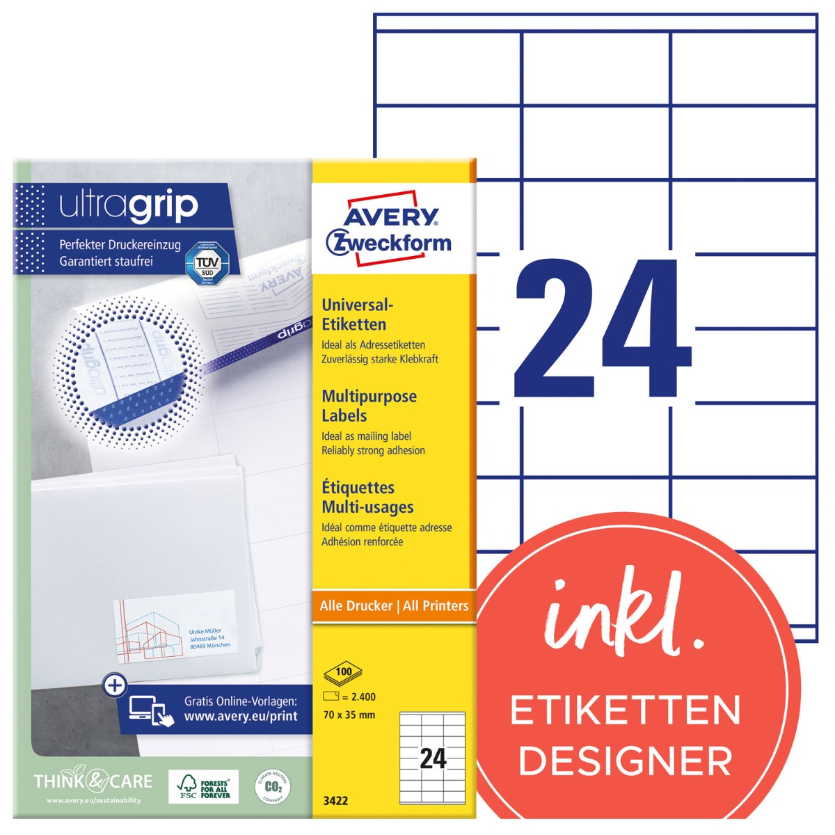 Avery Zweckform, Labels Avery 70 x 35mm A4 (3422)