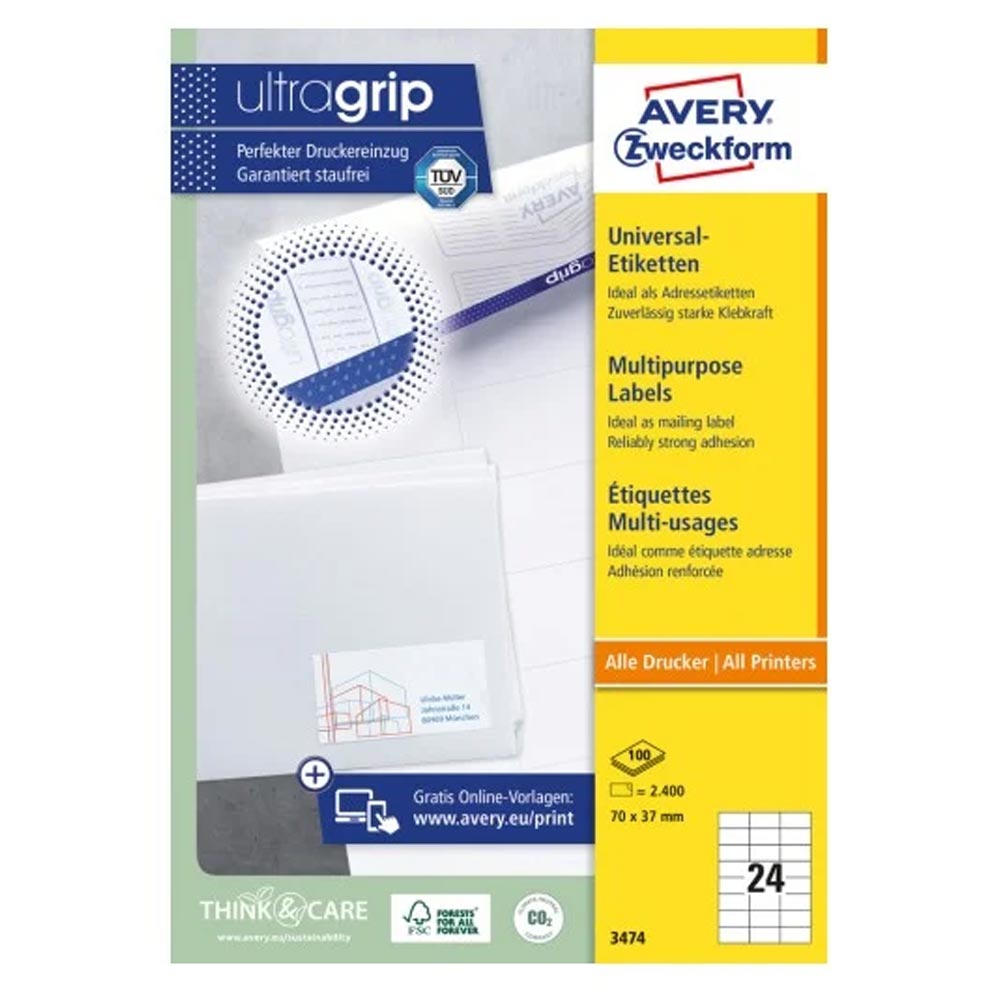 Avery Zweckform Labels Avery 70 x 37mm White (3474)
