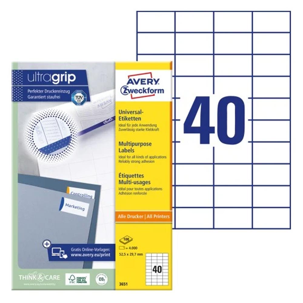 Avery Zweckform, Avery Labels 52,5 x 29,7mm, A4 (3651)