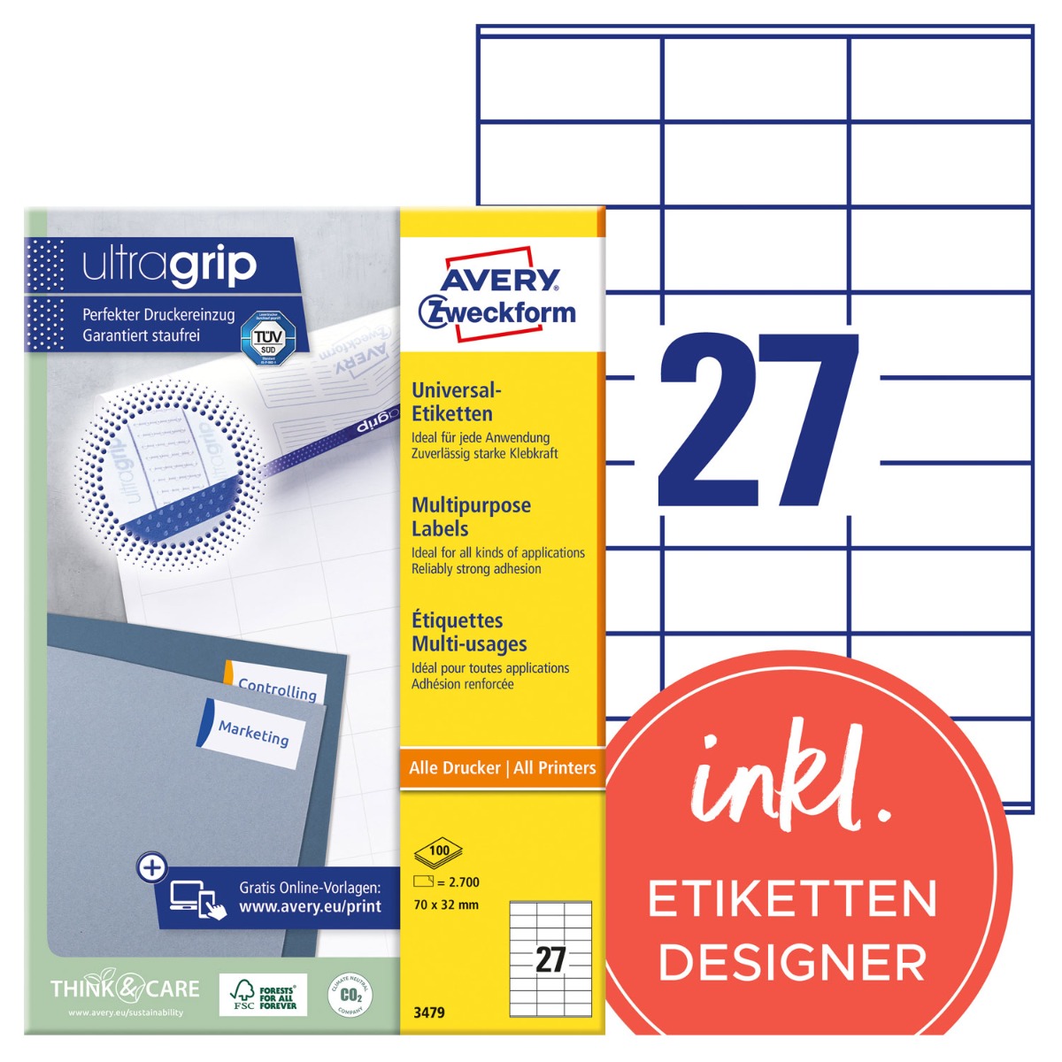 Avery Zweckform, Labels Avery 70 x 32mm, A4 (3479)